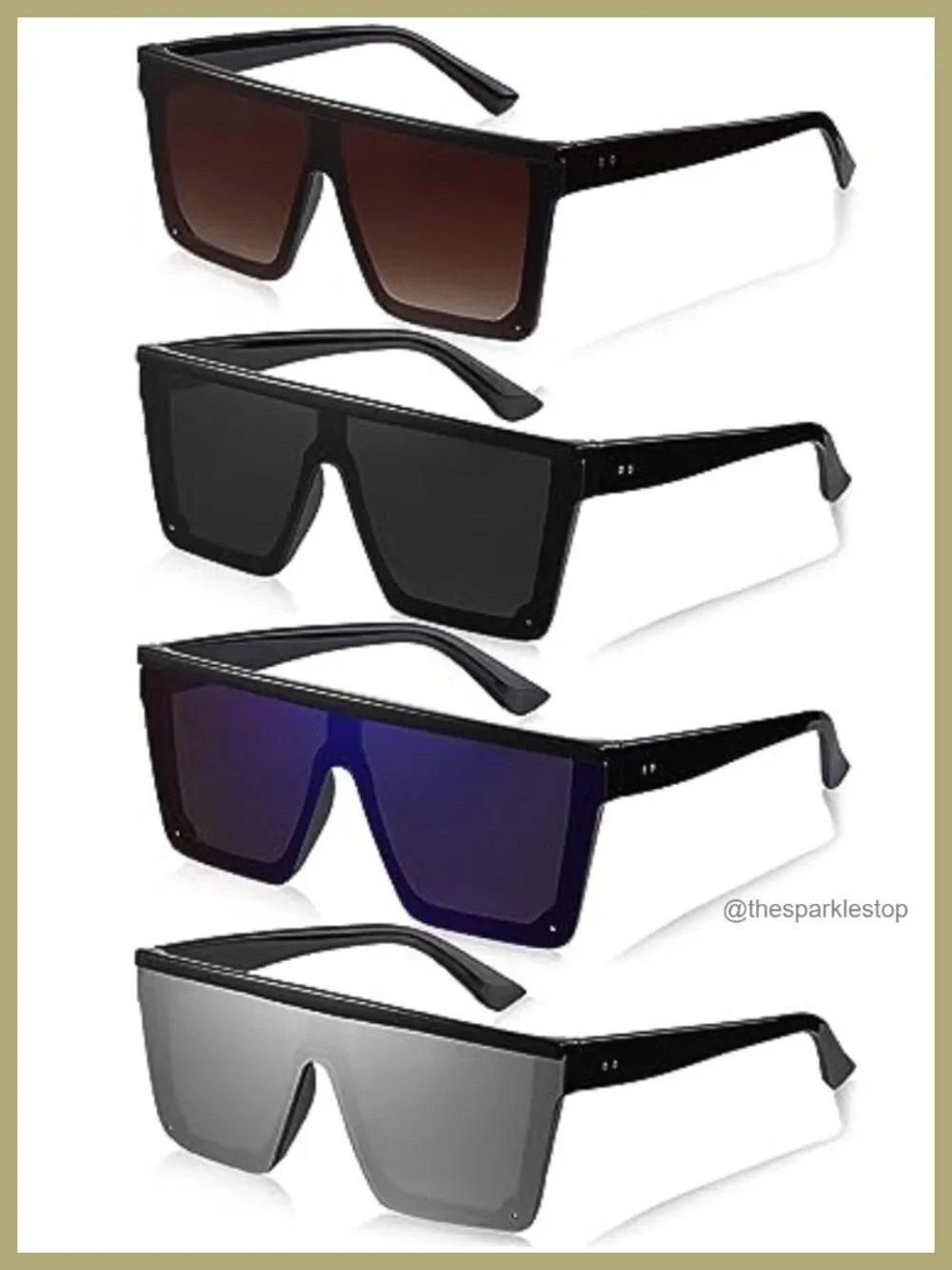 4 Pairs Oversized Flat Top Square Sunglasses Vintage Retro Shade UV Protection